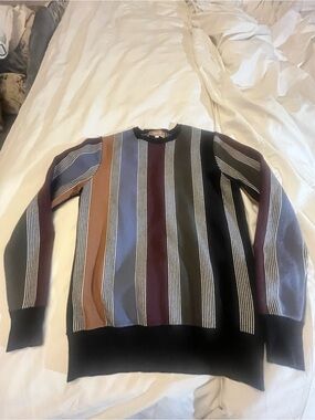 Striped Crewneck Sweater in Black, Brown, Blue, and Maroon - Women's